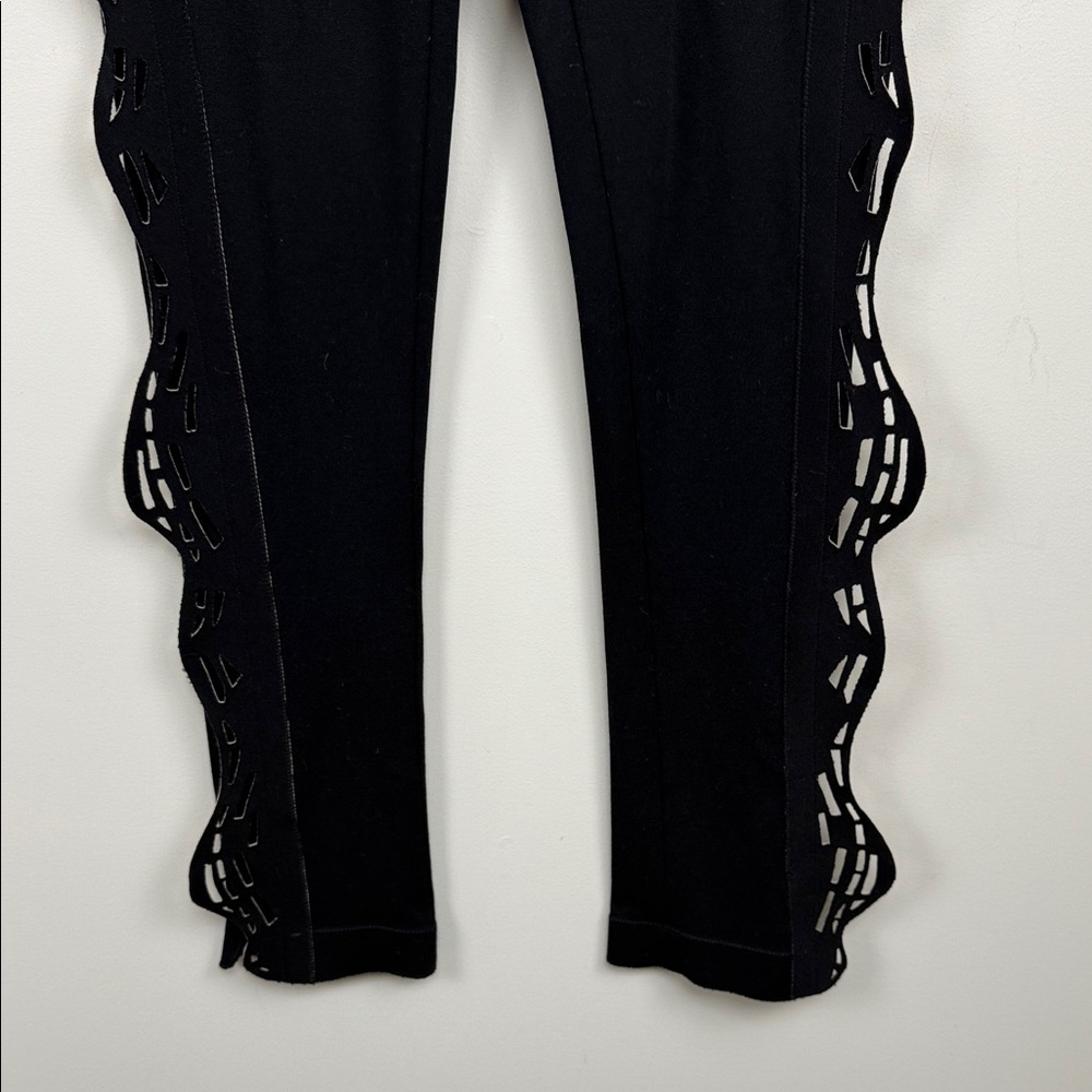 MARIE SAINT PIERRE 🇨🇦 black side zip pants with ruffle laser cut details small - Picture 5 of 14